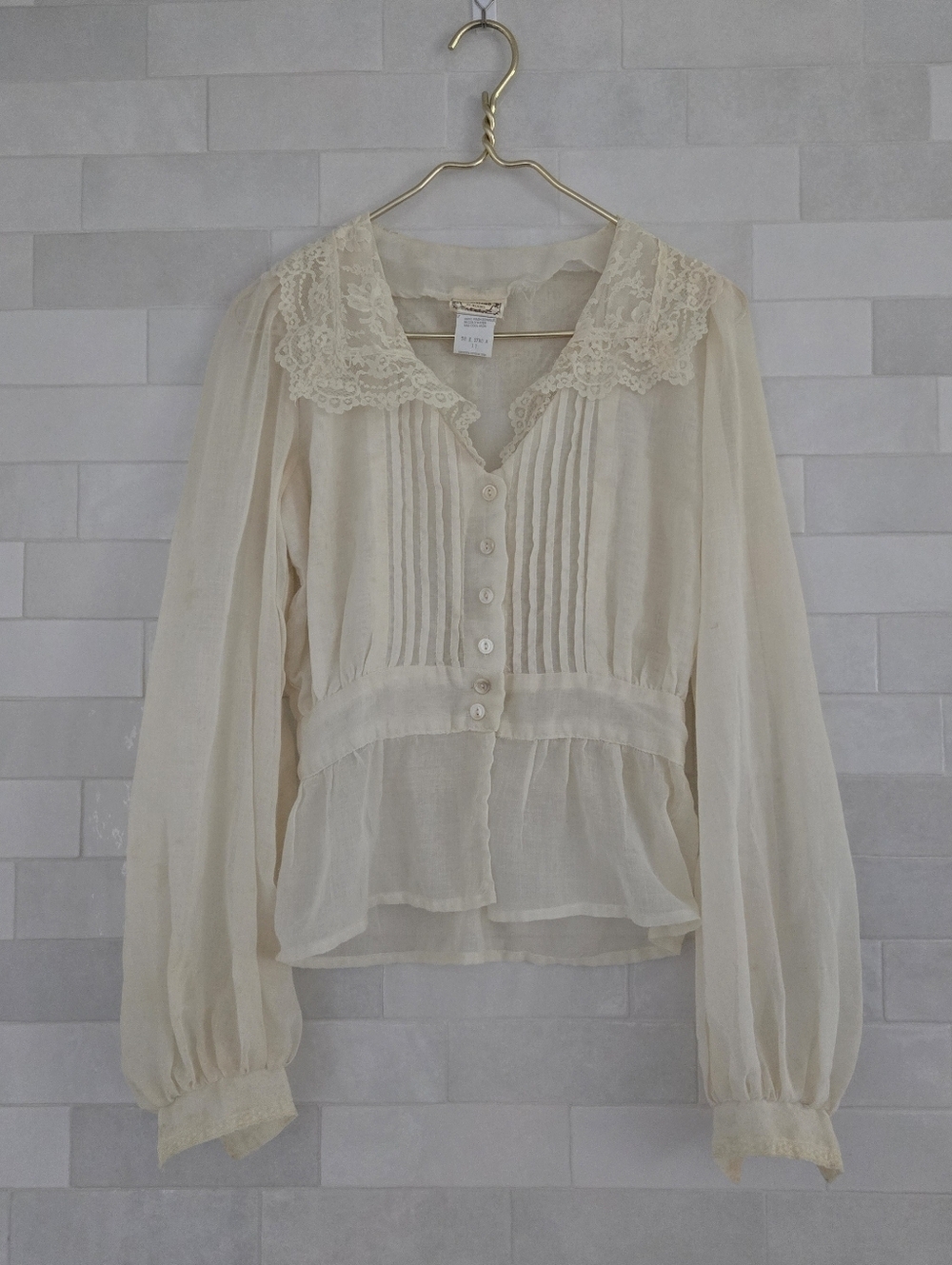 Vintage Gunne Sax Jessica McClintock Cotton Blouse Ivory Cream Button Up Lace